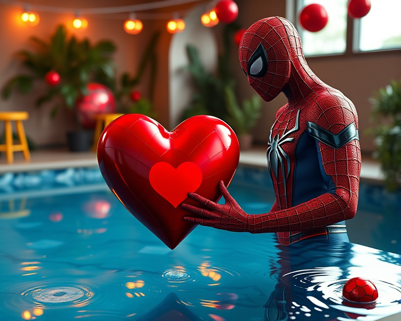 pool, heart, spiderman