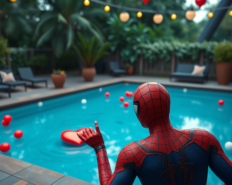 pool, heart, spiderman