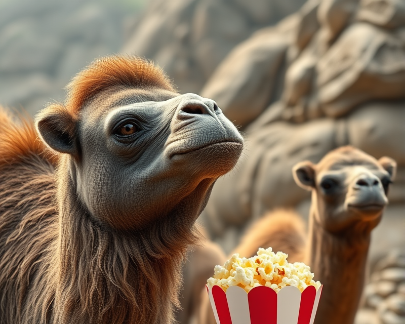 popcorn, gorilla, camel