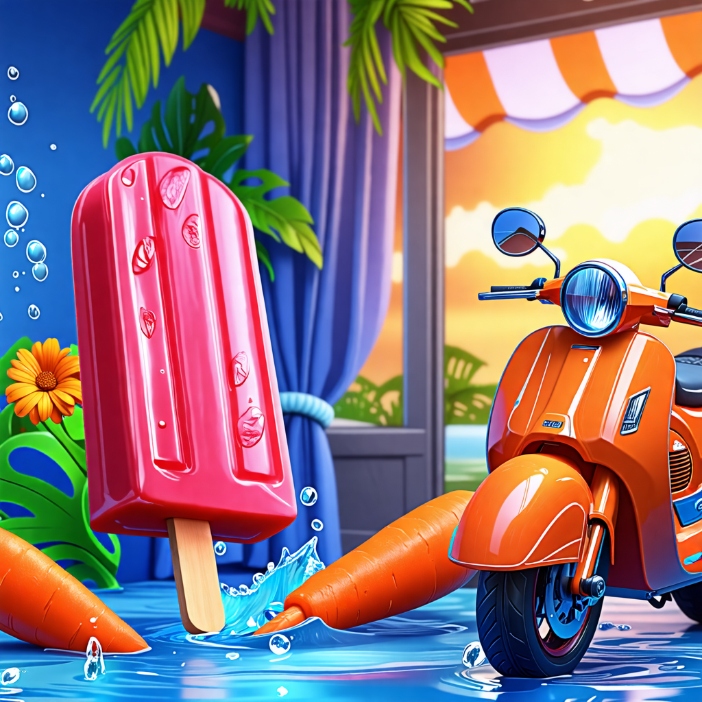 popsicle, fish, motorcycle, surfboard, carrot, rope, chocolate, chair, curtain, glasses