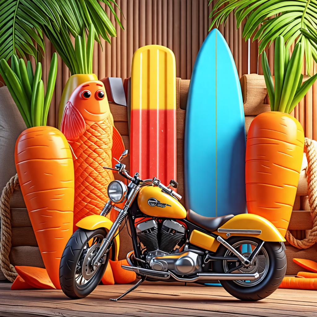 popsicle, fish, motorcycle, surfboard, carrot, rope, chocolate, chair, curtain, glasses