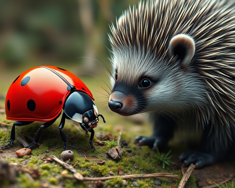 porcupine, ladybug