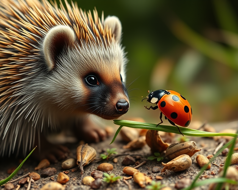 porcupine, ladybug