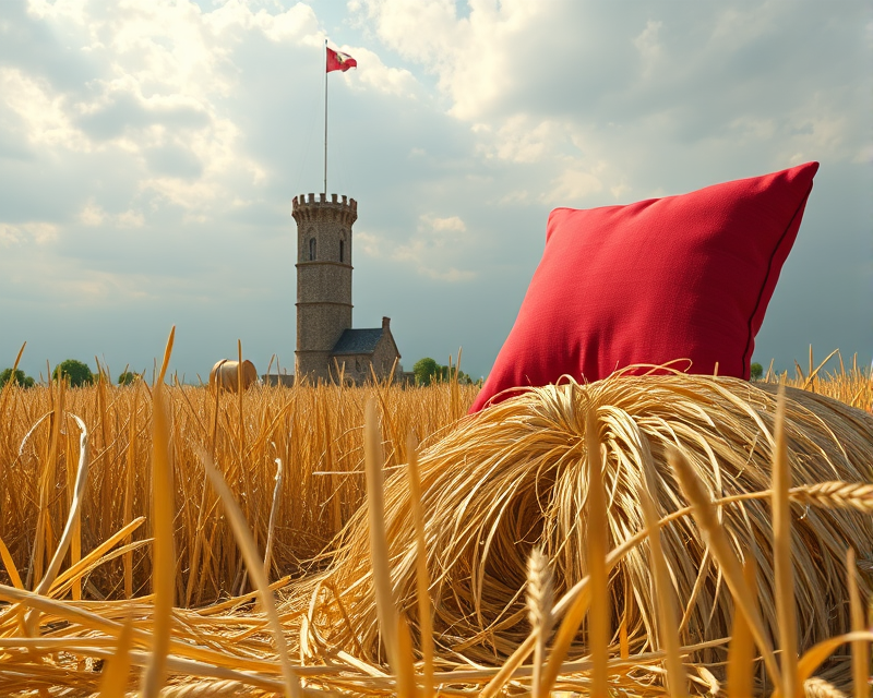 potato, tower, hay, red, pillow