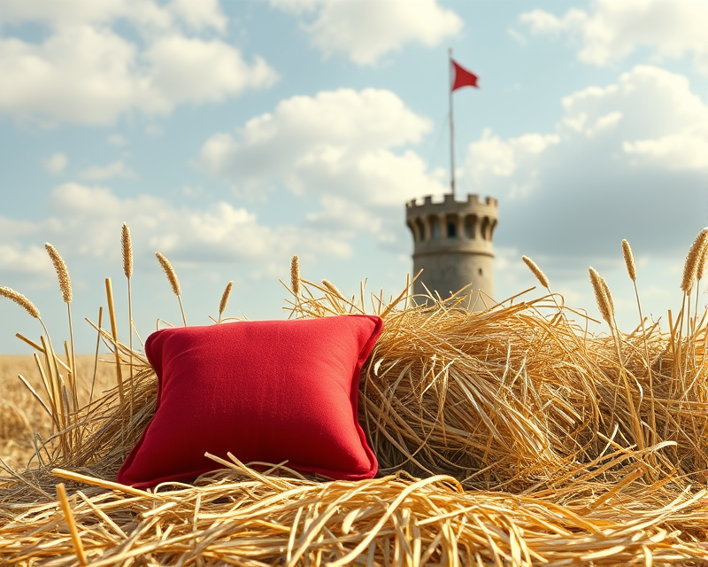 potato, tower, hay, red, pillow