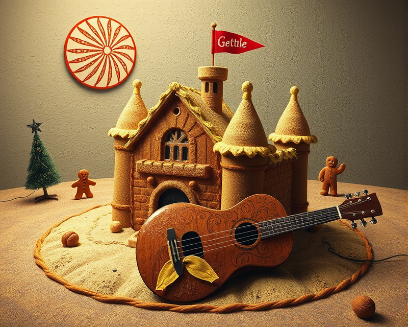 pretzel, tattoo, sandcastle, bear, gingerbread, carpet, pepperoni, circle, napkin, guitar