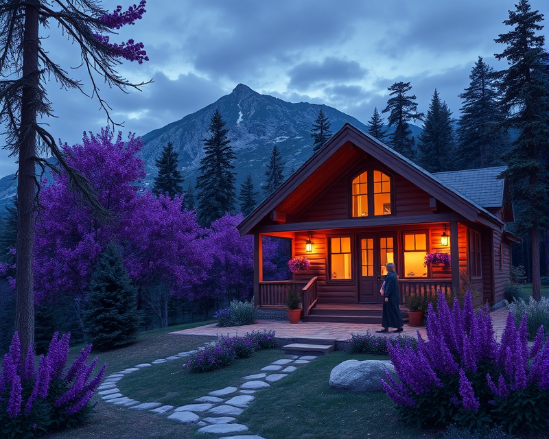 purple, cabin