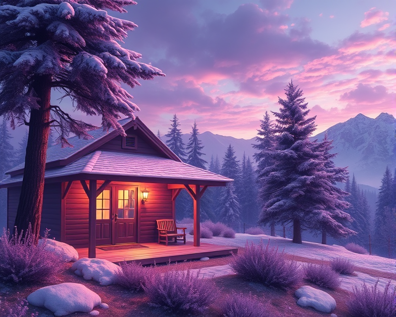 purple, cabin