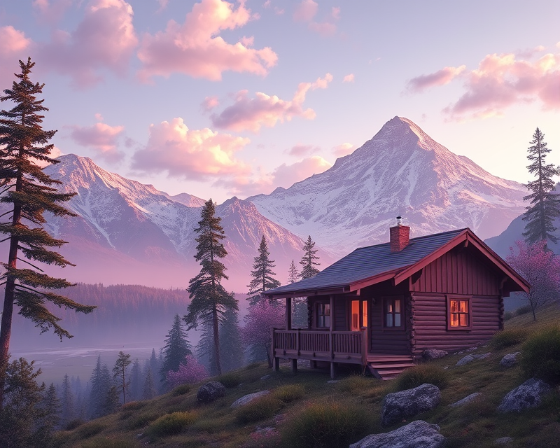 purple, cabin