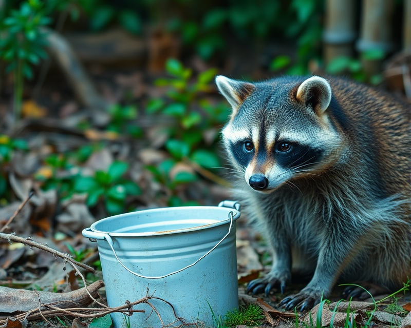 raccoon, pail