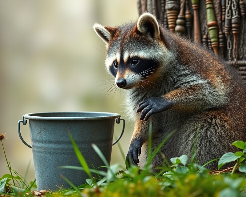 raccoon, pail