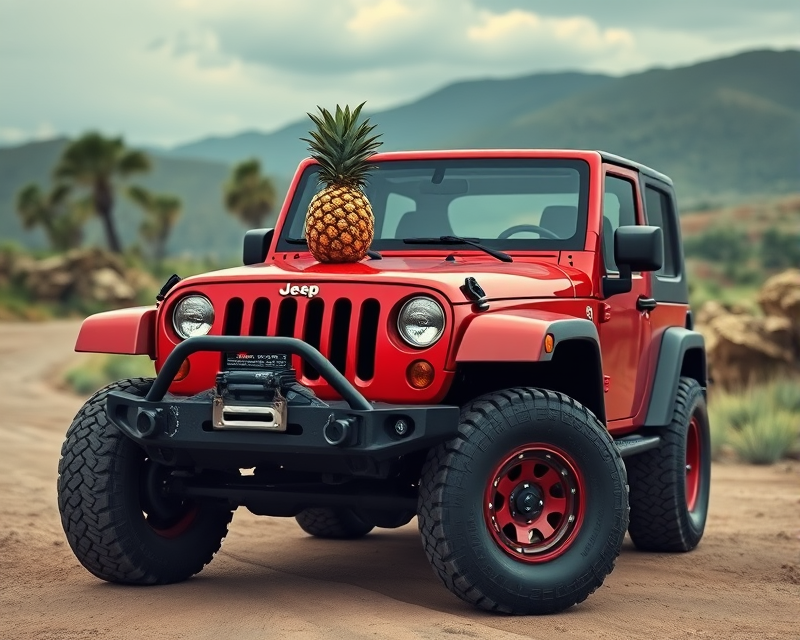 red, pineapple, jeep