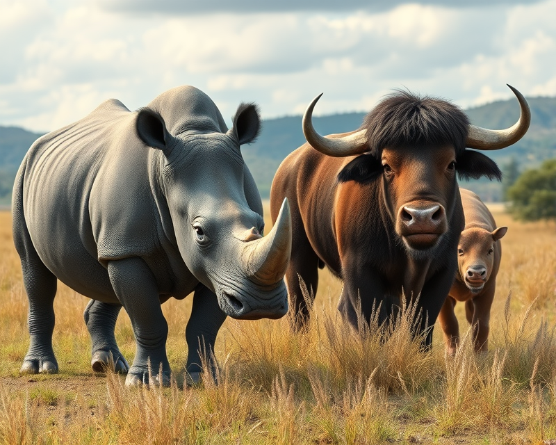 rhino, cow, bison