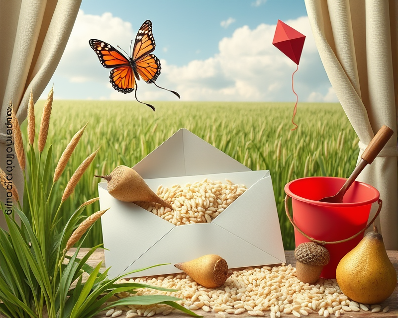 rice, envelope, butterfly, spoon, pear, kite, turnip, pail, acorn, curtain, cloud, tractor