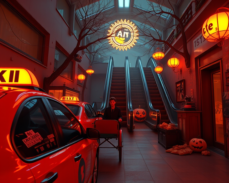 ring, taxi, tricycle, escalator, halloween