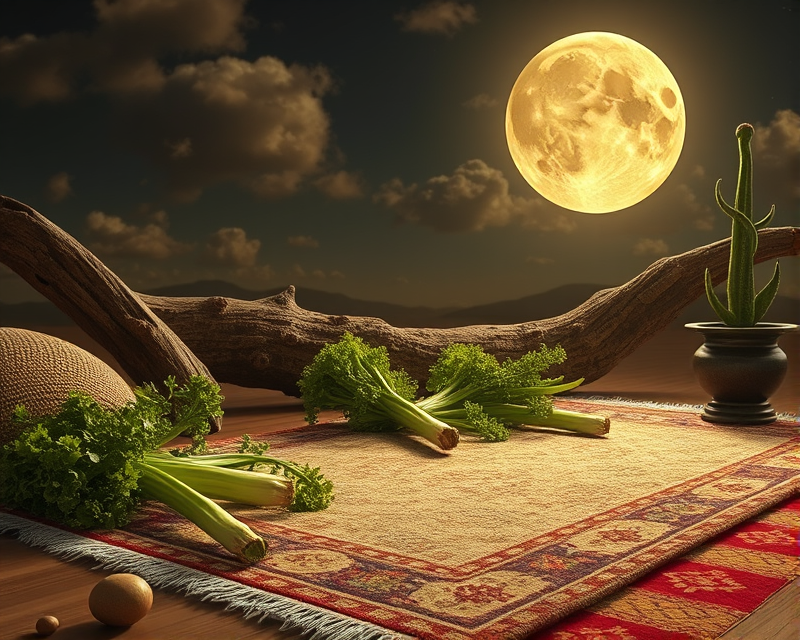 rug, celery, moon