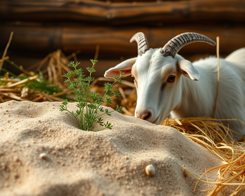 sand, parsley, hay, wood, goat