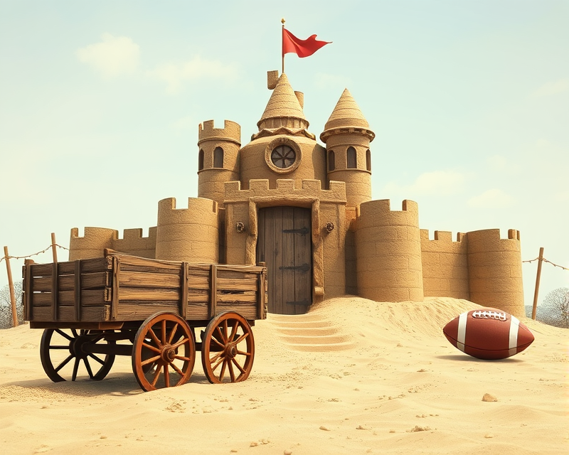 sandcastle, wagon, baseball, football, horse, door, apple