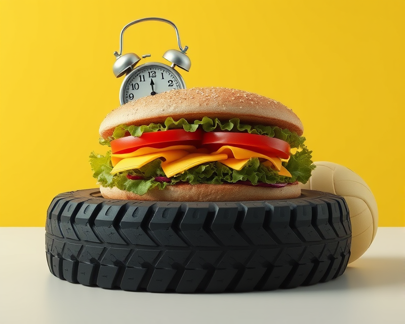 sandwich, clock, tire, volleyball, yellow