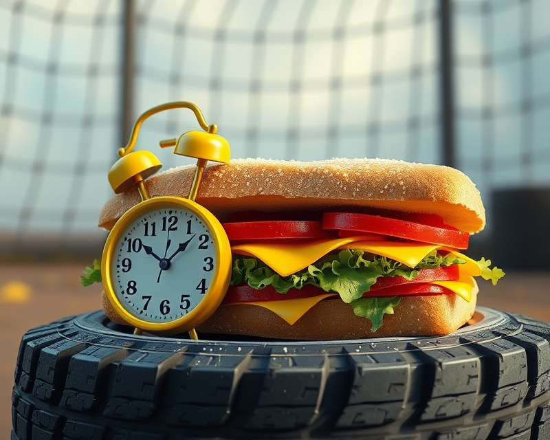 sandwich, clock, yellow, volleyball, tire