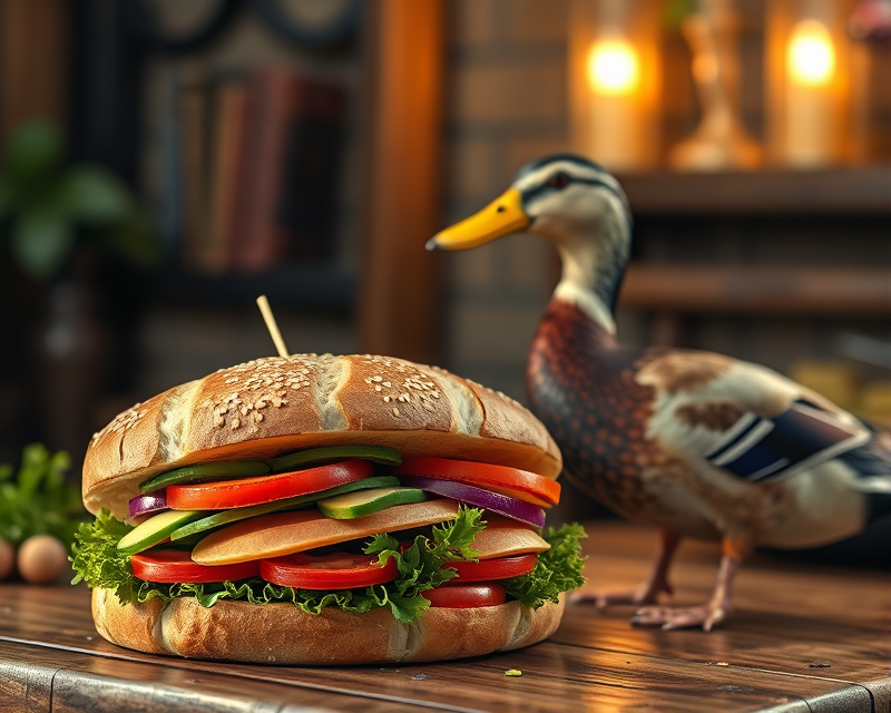 sandwich, duck, piano