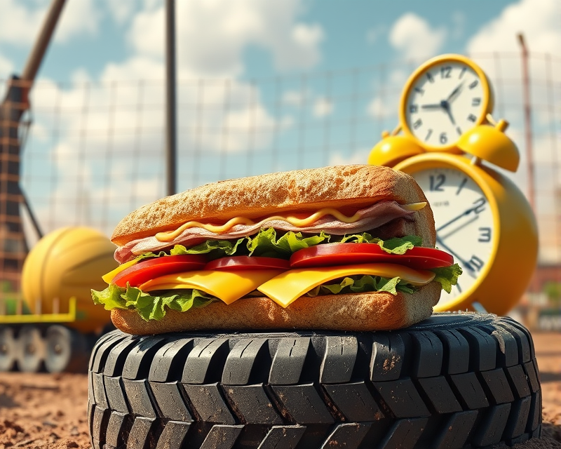 sandwich, yellow, tire, clock, volleyball