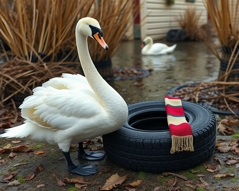 scarf, tire, swan