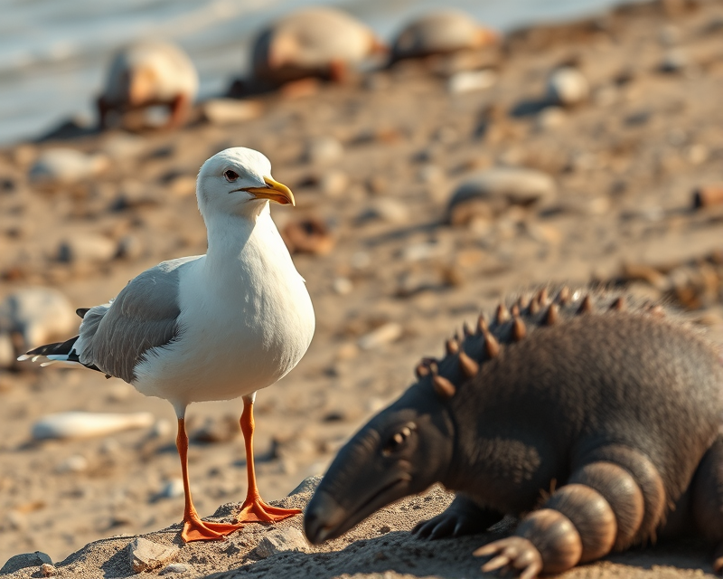 seagull, armadillo