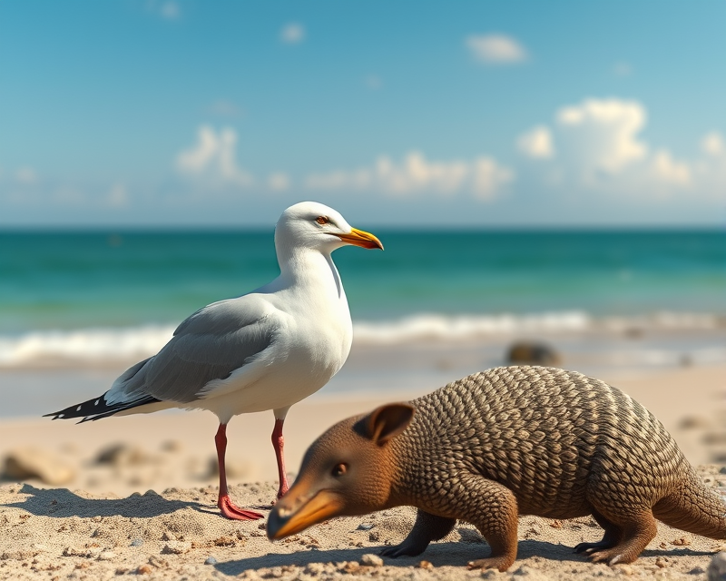 seagull, armadillo