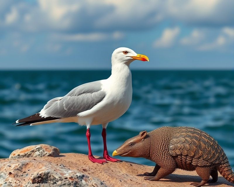 seagull, armadillo