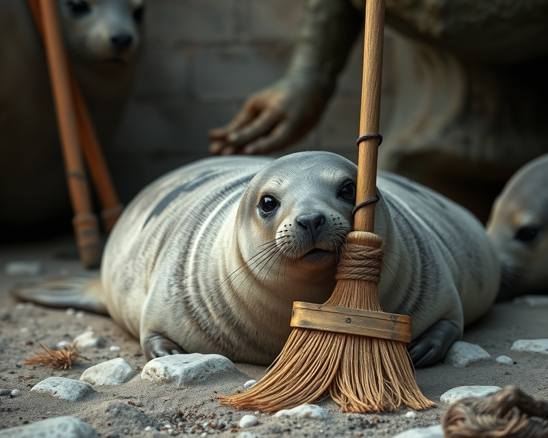 seal, broom