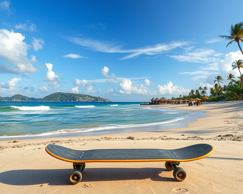 skateboard, beach