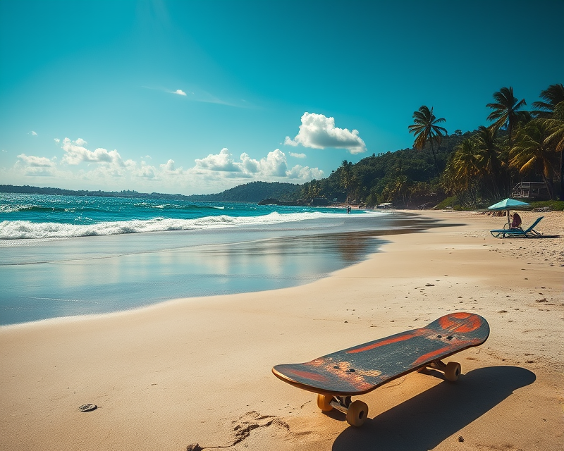 skateboard, beach