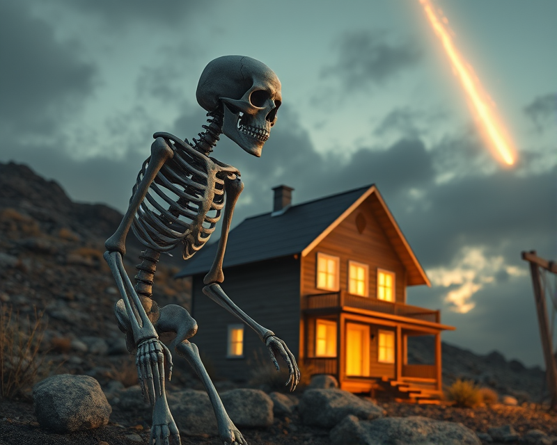 skeleton, house, meteor