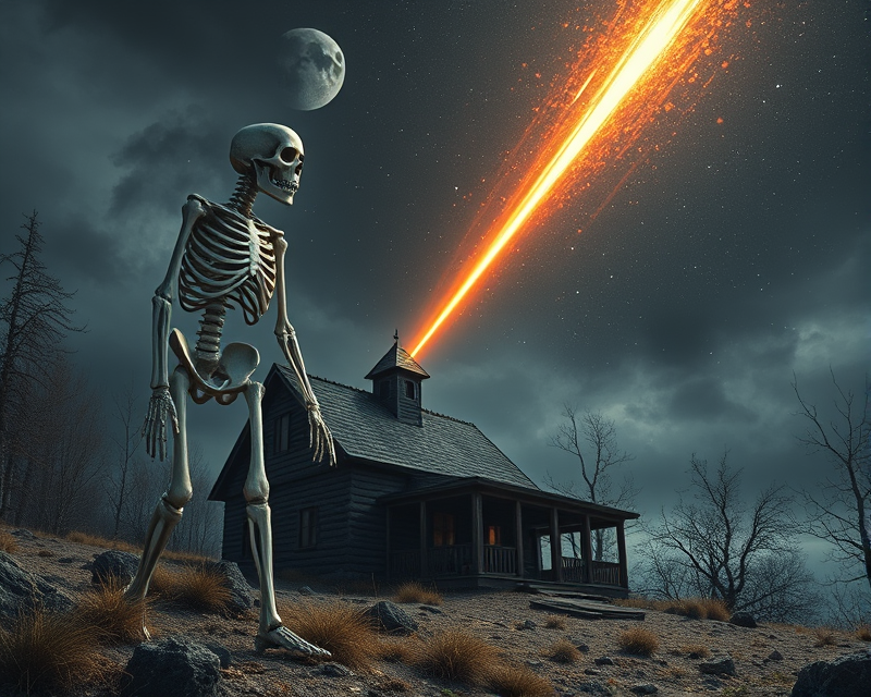 skeleton, house, meteor