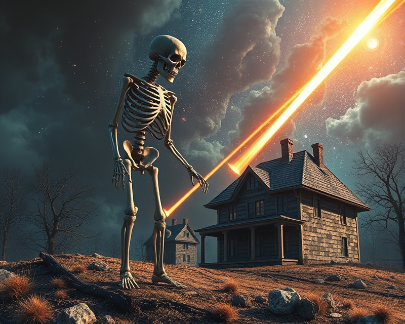 skeleton, meteor, house