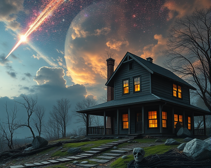 skeleton, meteor, house