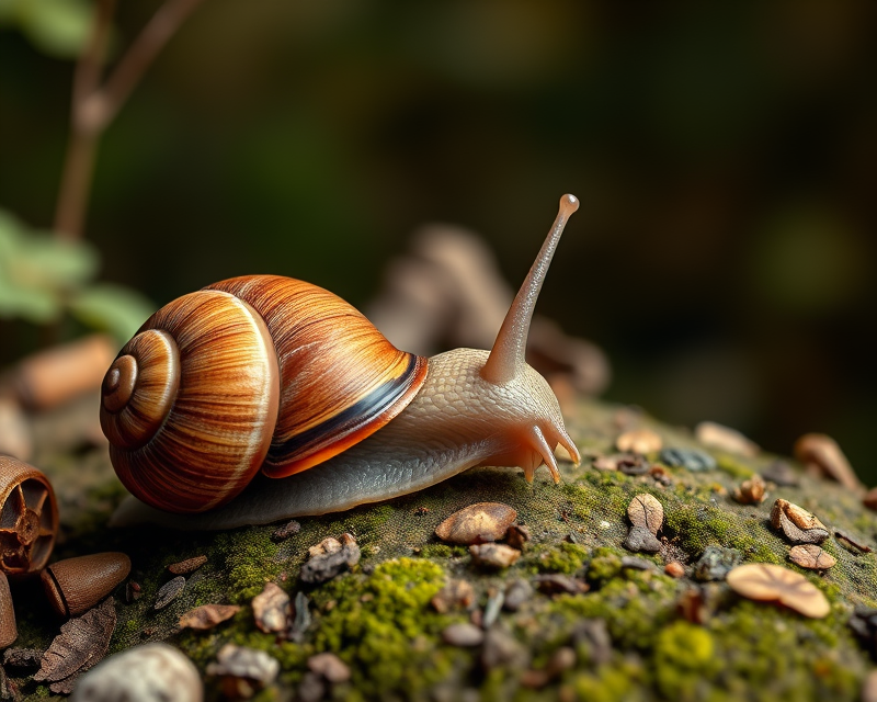 snail, brown, desk, acorn