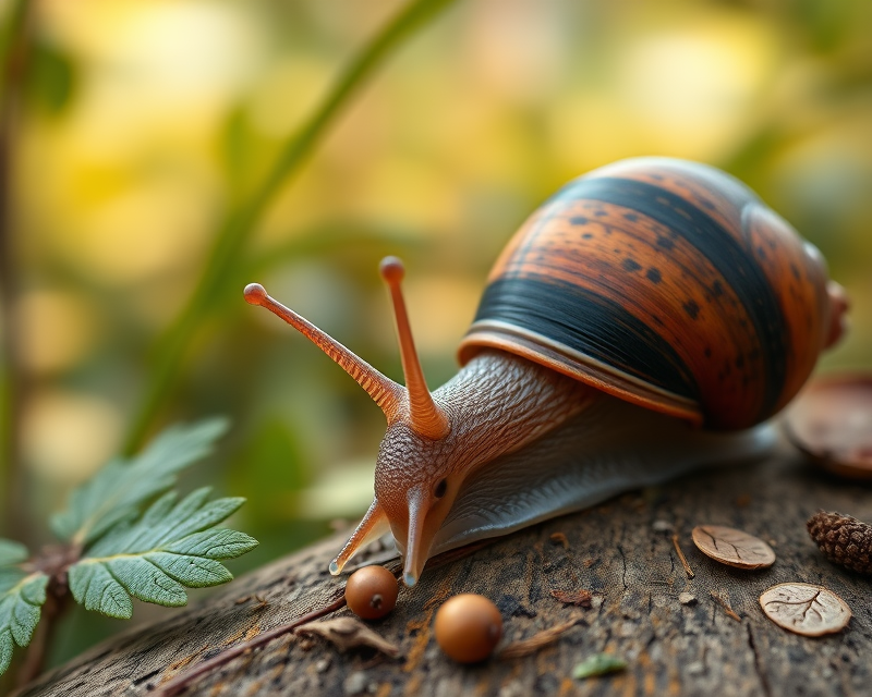 snail, desk, acorn, brown