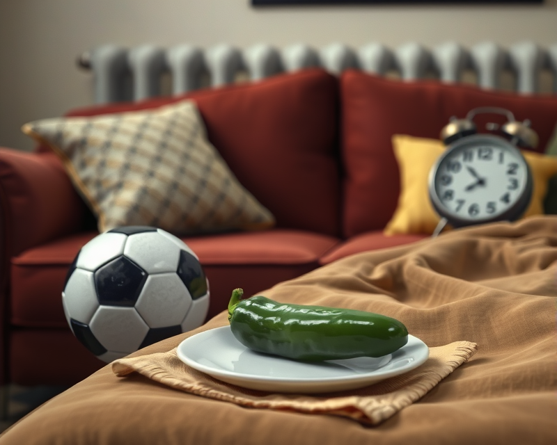 soccer, couch, pepper, clock, plate, bed, napkin, fence