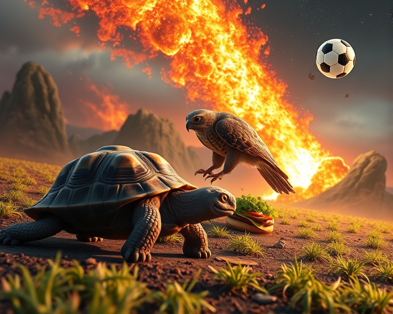 soccer, tortoise, falcon, meteor, hamburger