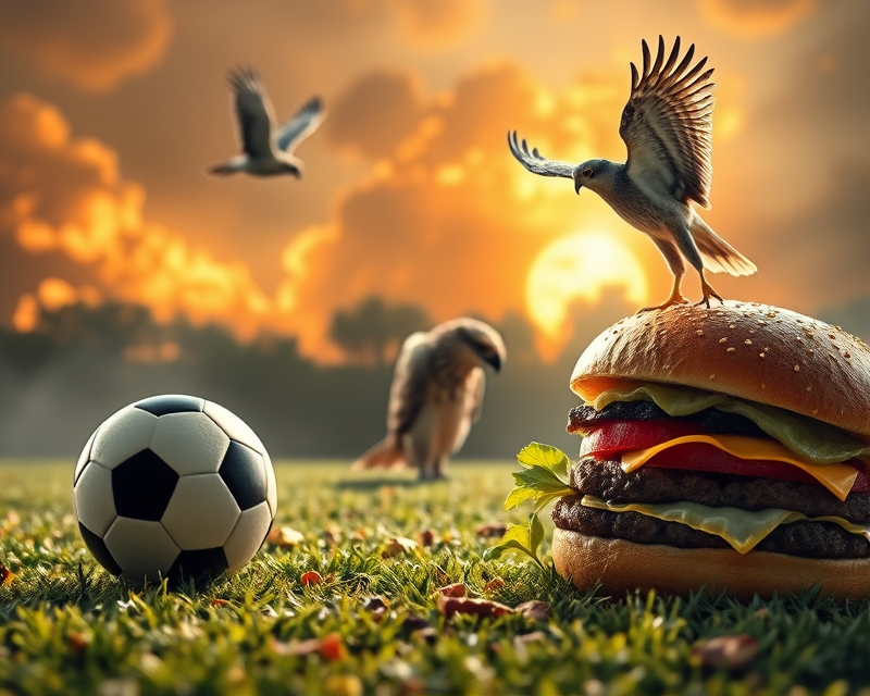 soccer, tortoise, falcon, meteor, hamburger