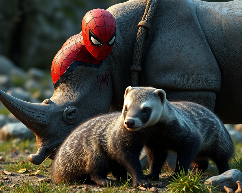 spiderman, rhino, ferret