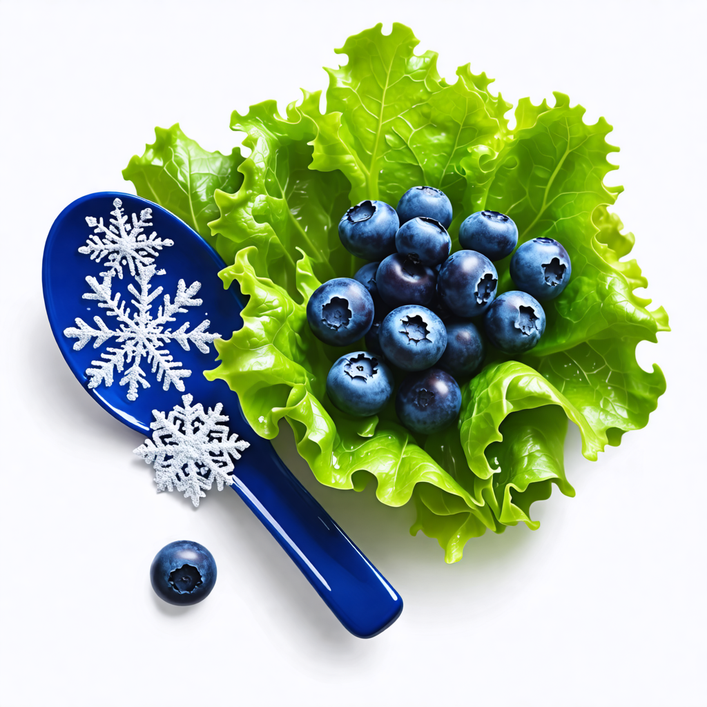 spoon, lettuce, blueberry, bandana, snowflake