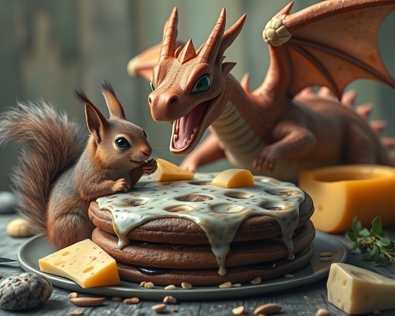 squirrel, bear, pancake, dragon, cheese