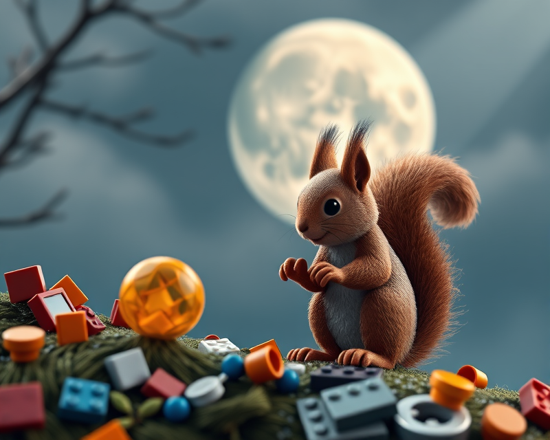 squirrel, lego, moon