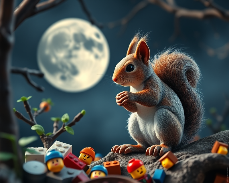 squirrel, moon, lego