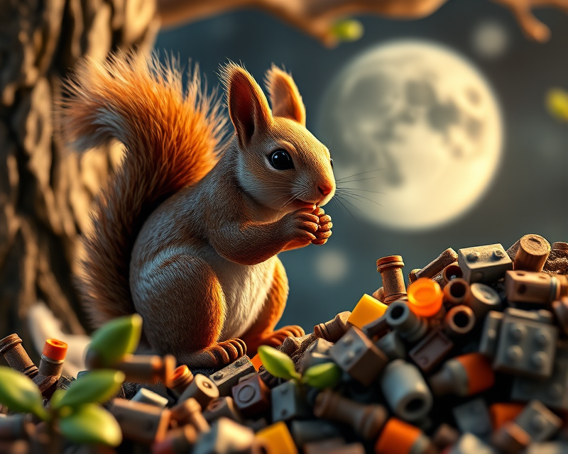 squirrel, moon, lego