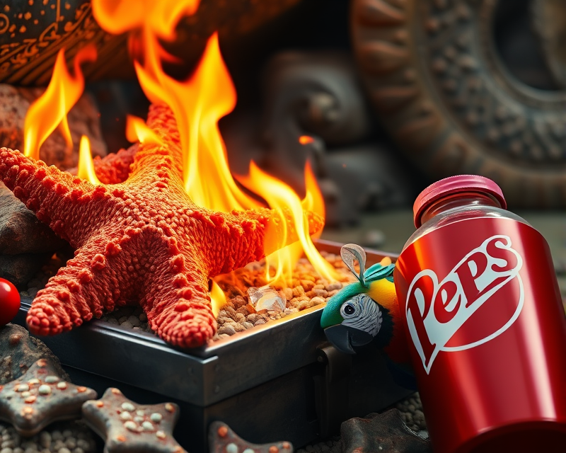 starfish, fire, coffin, pepsi, parrot