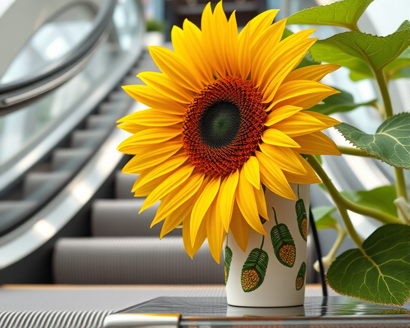 sunflower, cup, escalator